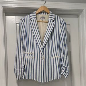 Tahari  Blue and White Vertical Stripe Blazer